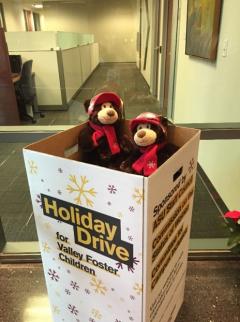Holiday drive box with donations.